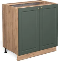 Vicco Spülenunterschrank Fame-Line, 80 cm mit Regal, ohne Arbeitsplatte, Grün-Gold Landhaus/Goldkraft Eiche
