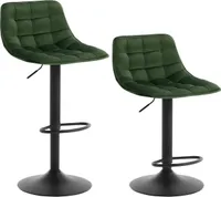 WOLTU 2er-Set Barhocker Barstuhl Tresenhocker Bistrohocker mit Rückenlehne, aus Samt und Metall, höhenverstellbar drehbar Dunkelgrün