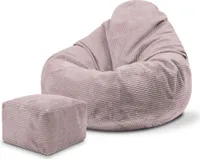 Dreamroots Bean Bag 70x70x70 cm Sitzsack Kinder mit Lehne und Hocker und Bezug Sitzkissen Boden Chill Sack Sitzsack mit Füllung, Silver Pink