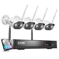 ZOSI 2K Außen WLAN Überwachungskamera Set, 4X 3MP WiFi IP Kamera mit 8CH 5MP 1TB HDD NVR, 24/7 Videoaufzeichnung, Bewegungserkennung, 24M IR Nachtsicht