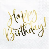 Ubrousky Happy Birthday 33x33cm 20 kusů, bílá / zlatá
