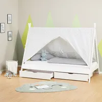 Homestyle4u 1990, Hausbett Kinderbett 90x200 mit Bettkasten Tipi Bett Holzbett