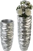 GILDE Dekoschale Pflanzgefäß Waves silber, wasserdicht H. 91 cm,79217