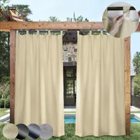 Outdoor Vorhang Wasserdicht 2er Set, Blickdichter Gardinen Schlaufenschal Sonnenschutz für Balkon Terrasse Garten (Beige,132x274cm)