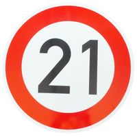 ORIGINAL Verkehrzeichen 21 KM/H Schild Nr. 250 (m. Sondertext) StVO Verkehrsschild Straßenschild Straßenzeichen Metall zum 21. Geburtstag Geburtstagsschild 42 cm Metall