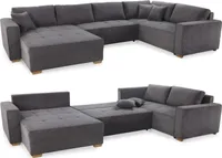 Cord Wohnlandschaft U-Form Sofa Schlaffunktion Couch Bettkasten Grau Anthrazit / 15198