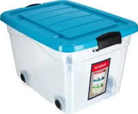 KADAX Kunststoffbehälter mit Rollen, Ordnungsbox, Aufbewahrungsbox mit Blau Deckel, 40L