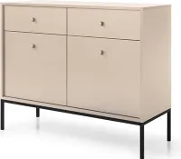 BETTSO Nowoczesna komoda MOLLY Beige z 2 drzwiami, 2 szufladami, czarną ramą i uchwytami - Stylowe przechowywanie w sypialni lub salonie