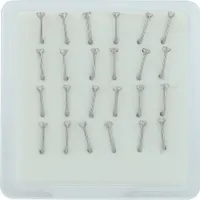 "Lulsia" Edelstahl Nasen Piercings, 24 Stück, Stabstärke 0,8 mm / Stablänge 7 mm / Ø 2 oder 2,5 mm
