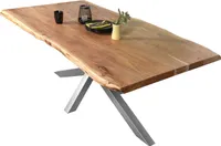 Esstisch Baumkante massiv Akazie Natur 240 x 100 Spider-Gestell silber CALI