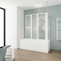 Badewannenaufsatz 3-teilig mit Seitenwand SCHULTE Komfort 128,8 x 140 cm Glasdekor Tropfen Profilfarbe weiß D1603-B 04 01 140