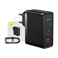 Baseus GaN USB-C + USB síťová nabíječka, 100 W + 1 m kabel (černá)