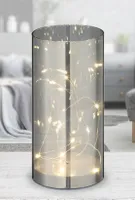 LED Lichterglas silber mit Timer - 20 cm - Glas mit warm weißer Lichterkette