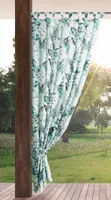 Eurofirany Zasłona ogrodowa Leaves Loops Wodoodporna zielona biała 220 cm x 155 cm