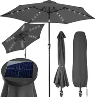 KINGSLEEVE® Sonnenschirm LED Beleuchtung UV Schutz 80+ Solar Schutzhülle 270cm Groß Kurbel Knickbar Balkon Terrasse Gartenschirm Marktschirm Anthrazit