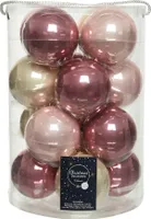 Weihnachtskugeln Glas 8cm 16 Stück - Samtpink / Puderrosa / Perle Mix