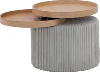 SalesFever Beistelltisch rund | drehbare Tischplatten | Bezug Texturstoff | MDF-Holz | B 50 x T 50 x H 45 cm | hellgrau