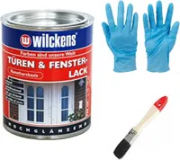 Lackfarbe weiss Türen und Fensterlack 750 ml Dose weiss inkl. Pinsel zum Auftragen von E-Com24 und Nitrilhandschuhe