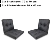 Loungekissen 4er SET (L) - 70 x 70 cm & 70 x 40 cm 2x Sitzkissen & 2x Rückenkissen | Wasserdichte Polsterkissen RATTAN: Dunkelgrau