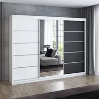 Schwebetürenschrank, 3-türig Schrank 200 cm mit 4 Schubladen, und Spiegel (Weiß, Schwarz, Somona) Kleiderschrank VILANO 1