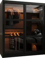 MEBLE KRYSPOL DOME Zweitüriger Schrank Spiegel, 200x150x62cm - Schwarz, Schwarz, Schwarz