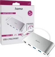 Hama USB-C hub, Multiport, 8 připojení, 3x USB-A, 2x USB-C, VGA, HDMI, LAN