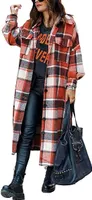 ASKSA Damen Kariertes Lange Hemdjacke Taschen Knöpfen Langarm Holzfällerjacke Mantel, A Orange Rot, XS
