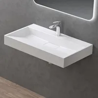 doporro Waschbecken Aufsatzwaschbecken Mineralguss Hängewaschbecken Waschtisch matt weiß 70x46x11cm mit Armaturloch inkl. Ablaufgarnitur Colossum19