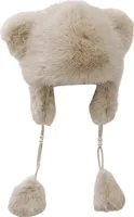 Wintermütze für Damen, dicker Plüsch, Ohrendekor, doppellagig, dick, einfarbig, Plüschballdekor, Ohrenschutz, winddichte Kappe zum Skifahren, Snowboarden, Wandern