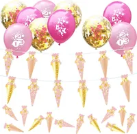 Oblique Unique Schuleinführung Schulanfang Einschulung Deko Set - Zuckertüten Girlande + Luftballon Set + Konfetti