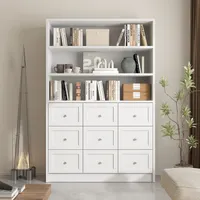Bücherschrank,Bücherregal,Gewürzschrank mit 9 Schubladen,Bücherschrank mit 3 offenen Fächern,Lebensmittelschrank mit Metallgriffen,180x120x39cm, weiß