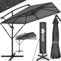 tillvex® Prostokątny parasol aluminiowy Ø 330 cm antracyt + pokrowiec z korbką | Kwadratowy parasol wspornikowy ze stojakiem i wiatrochronem | Aluminiowy parasol ogrodowy z ochroną UV | Parasol z korbką Wodoodporny parasol obracany o 360