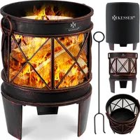KESSER® Feuerschale Inkl. Abdeckung Feuerkorb mit Funkenschutz & Griffen + Schürhaken Feuerstelle 58 x 45 cm für Garten & Terrasse Metall Antik-Rost-Optik Multifunktional Fire Pit Heizung BBQ