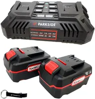 Zestaw HEADNMORE® - podwójna ładowarka PARKSIDE® 20V PDSLG 20 + 2x akumulator 4Ah + brelok HEADNMORE®