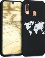 kwmobile Hülle kompatibel mit Samsung Galaxy A40 - Handyhülle Silikon Case - Travel Umriss Weiß Schwarz