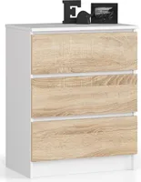 Kommode AKORD K60 Weiß 60 cm 3 Schubladen Front Sonoma-Eiche B60 x H77 x T40 cm