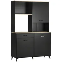 HOMCOM Küchen-Sideboard, Küchenschrank, Esszimmer-Sideboard, 3 offene Nischen, 3 Schränke mit Tür und 1 Schublade, 119 x 41 x 180 cm, Schwarz