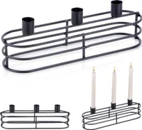 Kerzenständer Kerzenhalter Kerzenleuchter Leuchter für 3 Stabkerzen aus Metall schwarz 29,5x8,5x9,5 cm