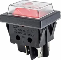 Wippenschalter mit Wasserdichte Abdeckung 2 polig (4pin) 16A 250VAC 30x22mm Rote Wippe beleuchtet