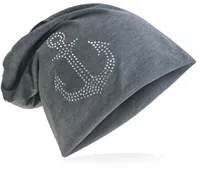 Beanie Muetze Strass Anker Dunkelgrau