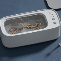 Ultrazvuková čistička, přenosná ultrazvuková čistička, 45000Hz ultrazvuková čistička 500mlUltrazvuková čistička se 3 režimy čištění pro brýle, hodinky, zubní protézy (bílá)