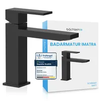 Bächlein Wasserhahn fürs Bad in kantigem Design, Einhebelmischer mit klarer Linienführung in modernem Look, Badarmatur Matt Schwarz