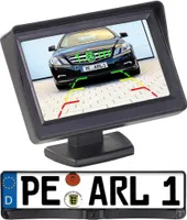 Lescars Rückfahrkamera PA-470 Funk Nummernschild, Einparkhilfe, kabellos, LCD-Farbmonitor Abstandsanzeige Rückfahrhilfe Kamera Beeper Nummernschildkamera Parksensor Rückwärtswarner