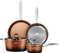 Topfset Pfannenset Kochtopfset Topfset 6tlg Induktion Induktionstöpfe, Aluminium Antihaft-beschichtete Töpfe Set mit Deckel,Töpfe & pfanne，kupfer