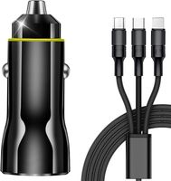 Leicke KFZ Ladegerät 30W / Zigarettenanzünder USB, QC 3.0 Auto Ladegerät, USB Adapter | USB A + Typ C | Mit 1.5m 3 in 1 Multi USB Ladekabel