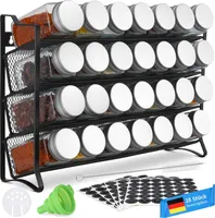 Gewürzregal Stehend & Wand, Gewürzregal mit 28 Gewürzgläser, Gewürzständer, Gewürz Organizer, 3 stufiges Metall Regal