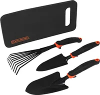 Black + Decker 4-teiliges Gartenwerkzeug Set Schaufel Handrechen Knieunterlage