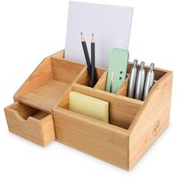Bambuswerk I Schreibtischorganizer Aus Holz  Mit Ladestation Kabelbox - Natur 24.5 X 15 X 11 Cm