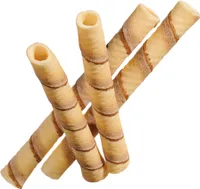 BAZKO Hohlhippen mit Kakaostreifen 12 cm / 1,1 cm| 0,5 kg | knusprige süße Waffelröllchen ohne Füllung | als Eisbecher Garnierung, zum Füllen | vegan