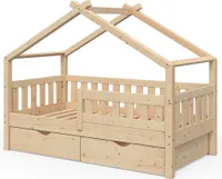 Vitalispa Hausbett Design, 80x160 cm mit 2 Schubladen, Naturholz